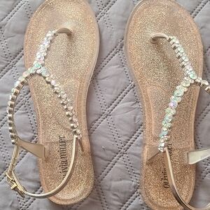 Olivia Miller Gold Rhinestone Sandals